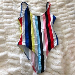 Striped One Piece Swim Suit. Size S